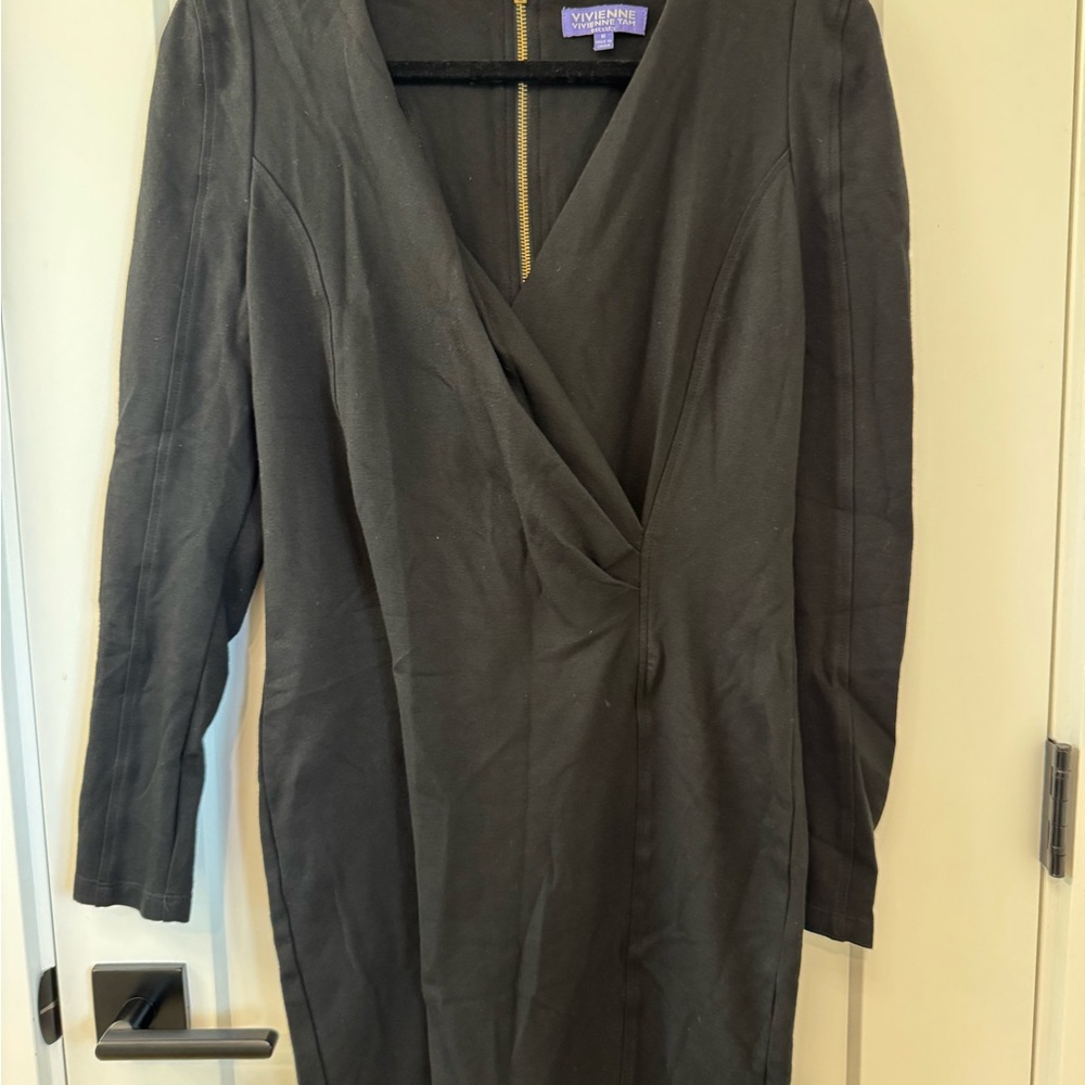 Vivienne Tam Long Sleeve V Neck Dress Charcoal women’s Medium - Picture 5 of 7